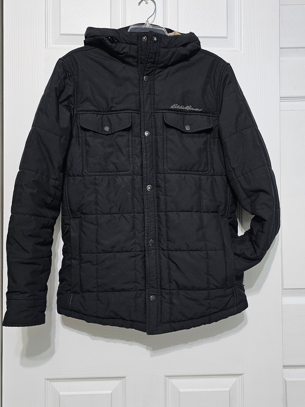 Eddie Bauer Black Quilted Hooded Puffer Jacket